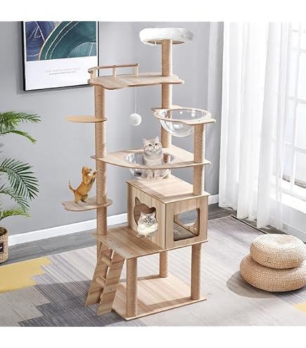 Amazon.co.jp: 猫タワー 木製 高さ170.5cm 多機能 宇宙船 ハンモック